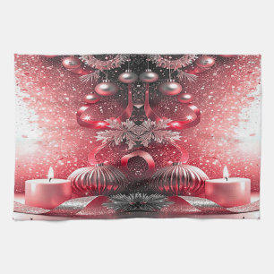 Torchon de cuisine de Noël aux bougies rouges