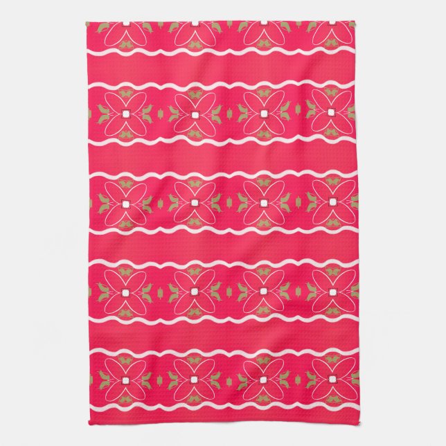 Torchon Fuchsia Gras Au design floral (Vertical)