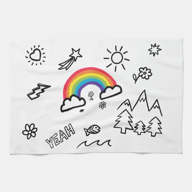 Torchon motifs tags arc en ciel (Horizontal)