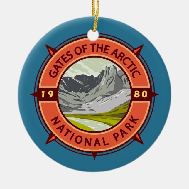 Tore des Arktischen Nationalparks Retro Kompass Keramik Ornament (Vorne)