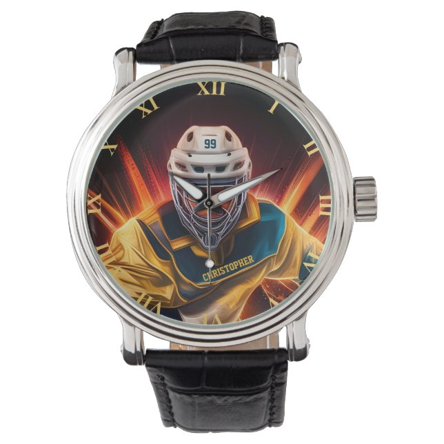 Torhüter Eishockey mit Ihrem Namen Goalie Armbanduhr (Vorderseite)