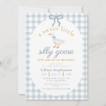 Törichte Gans Blaue Schleife Enten Gingham Baby Sh