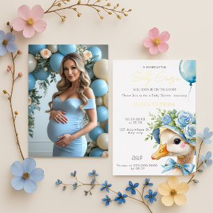 Törichte Gans Blaue Schleife Junge Baby-Party Folieneinladung