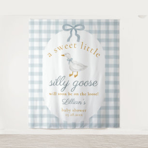Törichte Gans Ente Blau Gingham Baby Shower Hinter Wandteppich