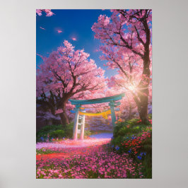 Torii Gate Amidst Cherry Blossom Splendor Poster