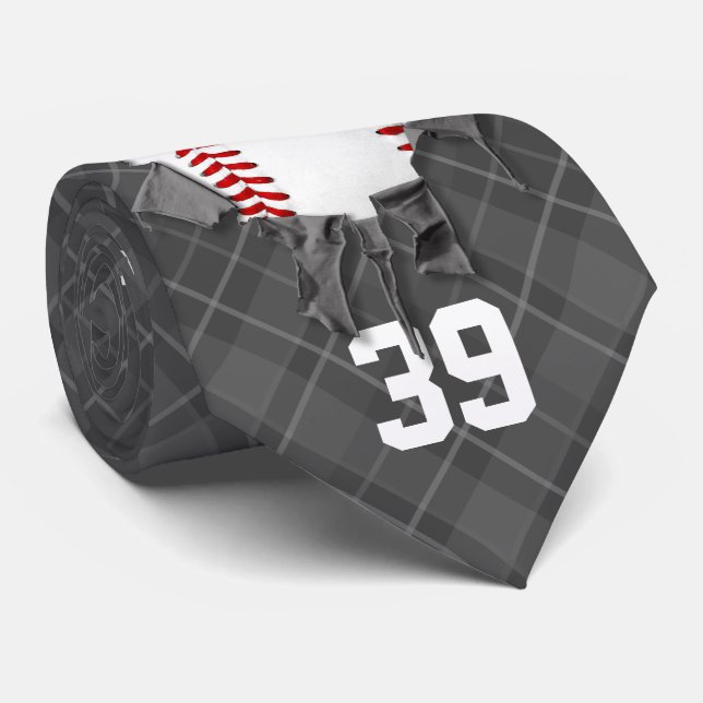 Torn Baseball (dunkel/personalisiert) Krawatte (Gerollt)
