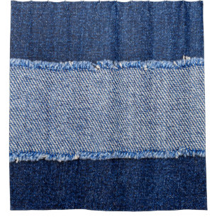 Torn denim: blauer Jeans Stoff. Duschvorhang