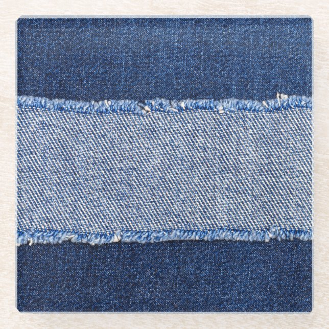 Torn denim: blauer Jeans Stoff. Glasuntersetzer (Vorderseite)
