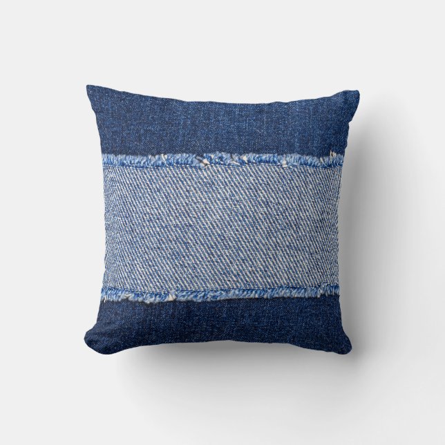 Torn denim: blauer Jeans Stoff. Kissen (Vorderseite)