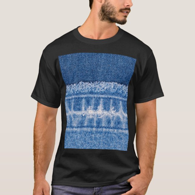 Torn Denim: Doppelblauer Jeans Frame T-Shirt (Vorderseite)