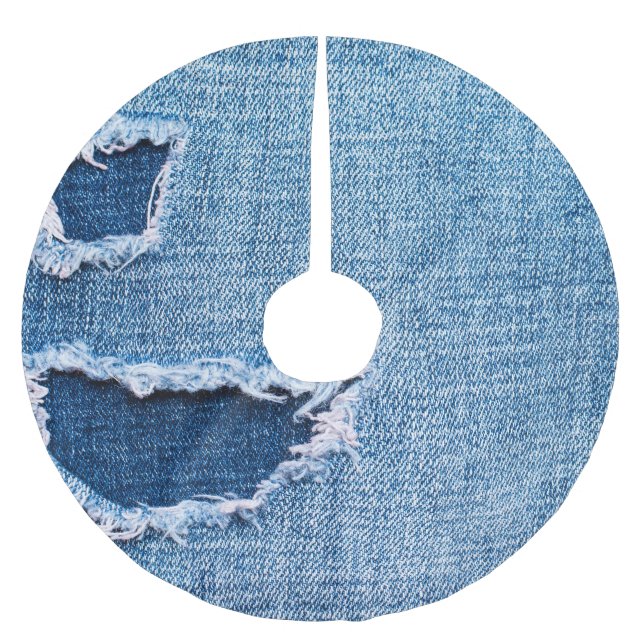 Torn denim Stoff Textur, blaue Farben. Polyester Weihnachtsbaumdecke (Vorderseite)