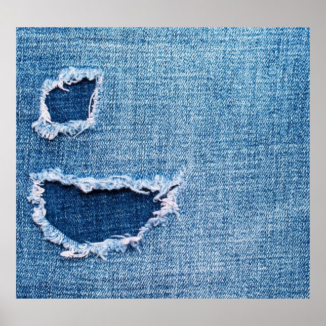 Torn denim Stoff Textur, blaue Farben. Poster (Vorne)