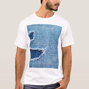 Torn denim Stoff Textur, blaue Farben. T-Shirt