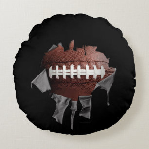 Torn Football Round Dark Pillow Rundes Kissen