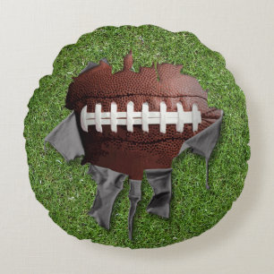 Torn Football Round Dark Pillow Rundes Kissen