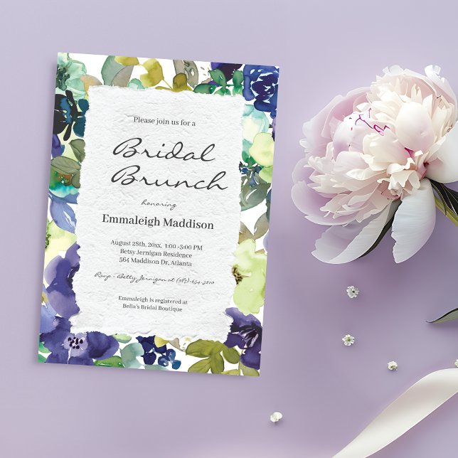 Torn Paper Lila Floral Wasserfarben Bridal Brunch Einladung (Von Creator hochgeladen)