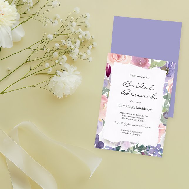 Torn Paper Lilac Floral Wasserfarben Bridal Brunch Einladung (Von Creator hochgeladen)