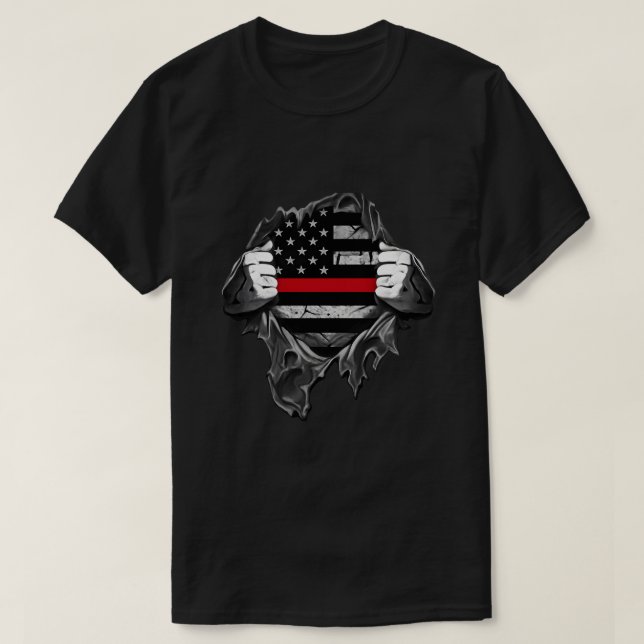 Torn Shirt Thin Red Line Flag USA T-Shirt  (Design devant)
