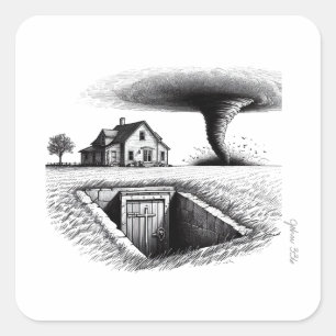Tornado House Cellar mit Kreuz Quadratischer Aufkleber