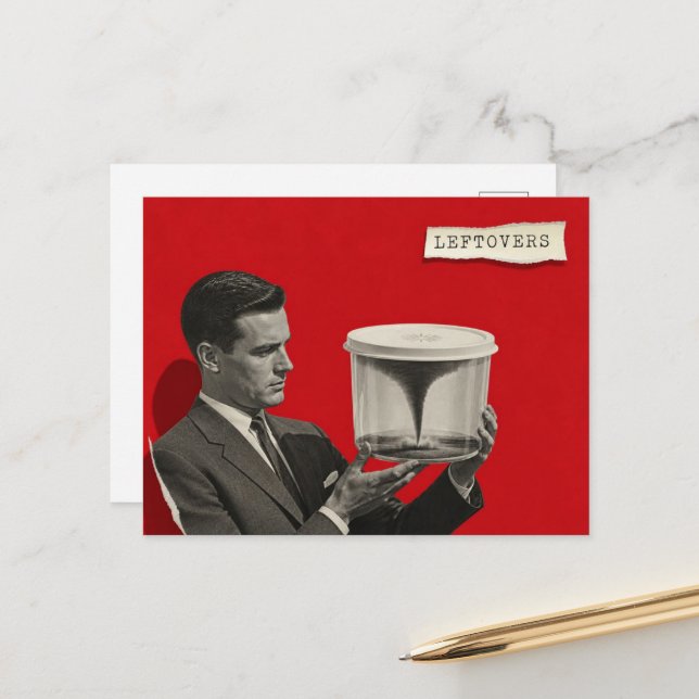 Tornado-Reste Retro-Surreal-Collage Postkarte (Vorderseite/Rückseite Beispiel)