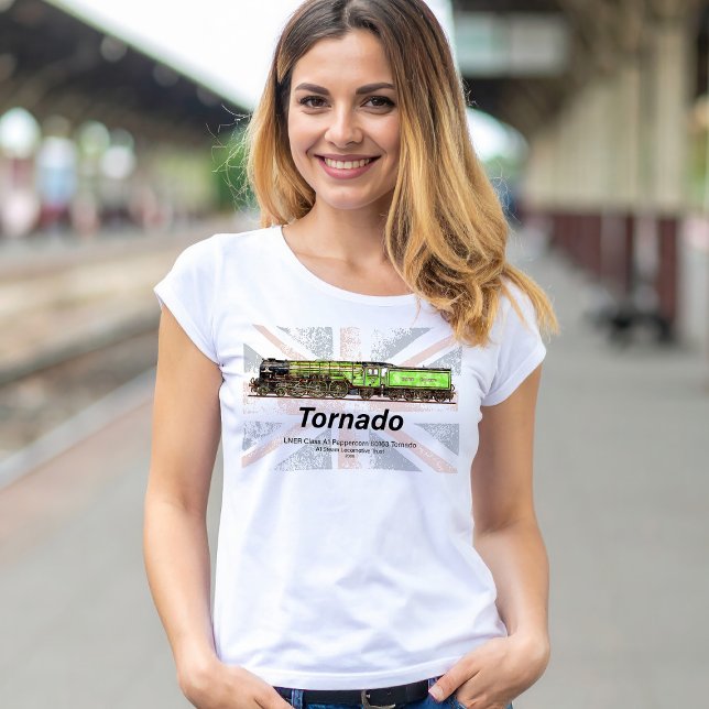 Tornado Vintager Dampfzug Englische Lokomotive T-Shirt (Tornado Vintage Steam Train English Locomotive. Womens Basic T-Shirt)