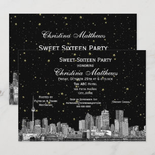 Toronto Ätzung Stern DIY BG Farbe Sweet 16 Schwarz Einladung