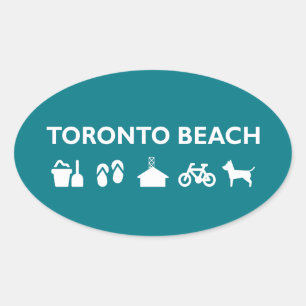 Toronto Beach Icons Monotone Dark Ovaler Aufkleber