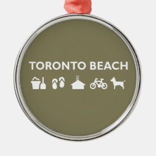 Toronto Beach Icons Monotone Dark Silbernes Ornament