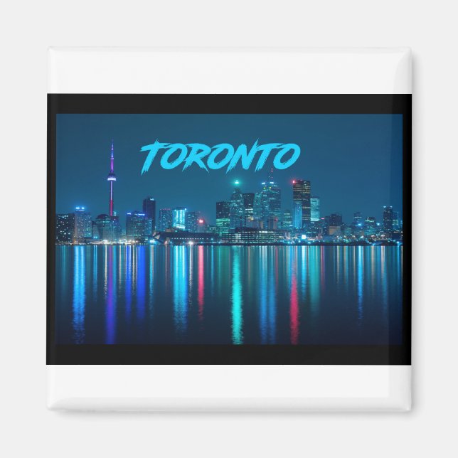 Toronto Canada Nightime Skyline über Wasser farbig Magnet (Vorne)