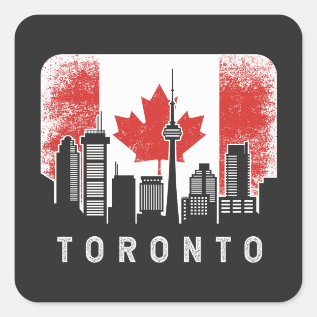 Toronto Canada Skyline Vintag Flag Quadratischer Aufkleber (Vorderseite)