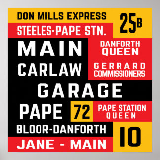 Toronto East End TTC Bus Rollschilder Poster