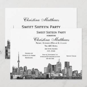 Toronto Etch DIY BG Color Sweet 16 Wht Einladung
