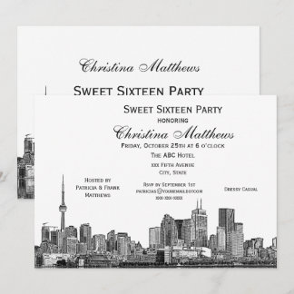 Toronto Etch DIY BG Color Sweet 16 Wht Einladung