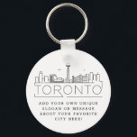 Toronto, Kanada Stylized Skyline | Benutzerdefinie Schlüsselanhänger<br><div class="desc">Eine einzigartige Schlüsselkette,  die die schöne Stadt Toronto,  Kanada,  repräsentiert. Dieser Schlüsselanhänger zeigt die einzigartige Skyline der Stadt mit ihrem Namen darunter. Unter dem Namen der Stadt finden Sie einen Platz für Ihren einzigartigen Slogan oder Ihre Aussage über Ihre Lieblingsstadt.</div>