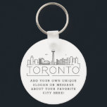 Toronto, Kanada Stylized Skyline | Benutzerdefinie Schlüsselanhänger<br><div class="desc">Eine einzigartige Schlüsselkette,  die die schöne Stadt Toronto,  Kanada,  repräsentiert. Dieser Schlüsselanhänger zeigt die einzigartige Skyline der Stadt mit ihrem Namen darunter. Unter dem Namen der Stadt finden Sie einen Platz für Ihren einzigartigen Slogan oder Ihre Aussage über Ihre Lieblingsstadt.</div>
