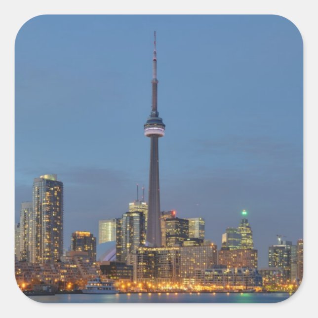 Toronto Skyline nachts Quadratischer Aufkleber (Vorderseite)