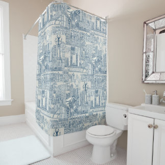 Toronto Toilette Kobalt stark weiß Duschvorhang