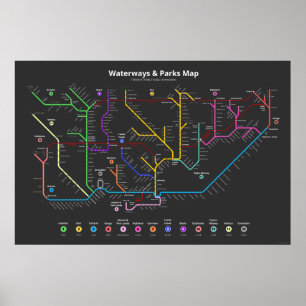 Toronto Waterways & Parks Map (36"x24") Poster