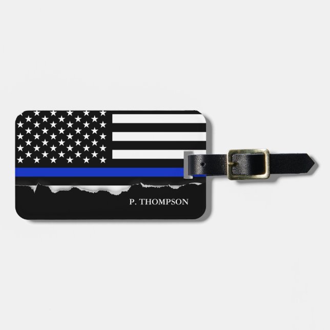 Torout Thin Blue Line American Flag Personalisiert Gepäckanhänger (Vorderseite horizontal)