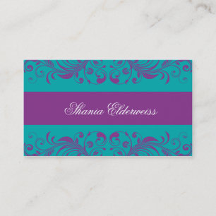 Torquoise Lila Damask Business Card Visitenkarte