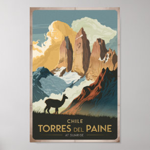 Torres del Paine Chile Illustration Reise Kunst Poster