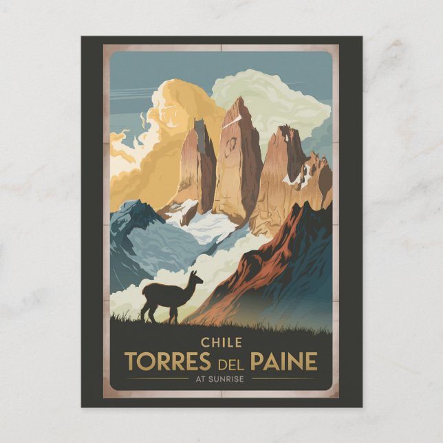 Torres del Paine Chile Illustration Travel Art Postkarte (Vorderseite)