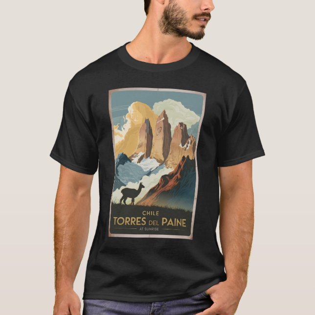 Torres del Paine Chile Illustration Travel Art T-Shirt (Vorderseite)