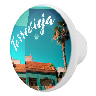 Torrevieja in Orange und Turqoise, Palm, Moon Keramikknauf