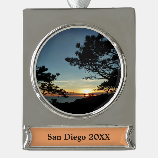 Torrey Pine Sunset III California Landschaft Banner-Ornament Silber (Vorderseite)