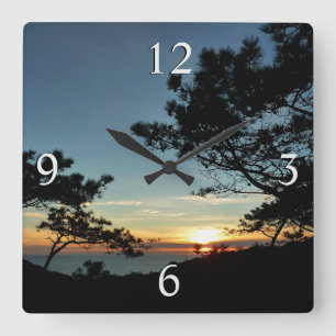 Torrey Pine Sunset III California Landschaft Quadratische Wanduhr
