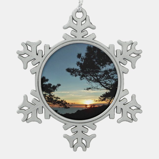 Torrey Pine Sunset III California Landschaft Schneeflocken Zinn-Ornament (Vorderseite)