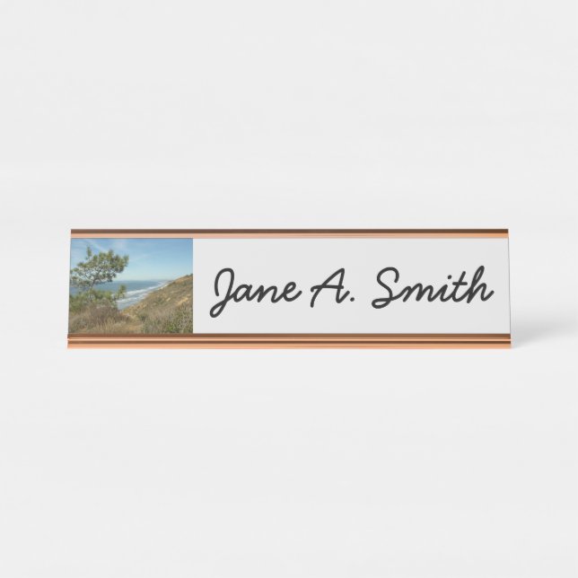 Torrey Pine und California Coastline Landschaft Schreibtischnamensplakette (Vorderseite )