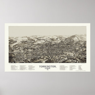 Torrington, CT Panoramic Map - 1889 Poster