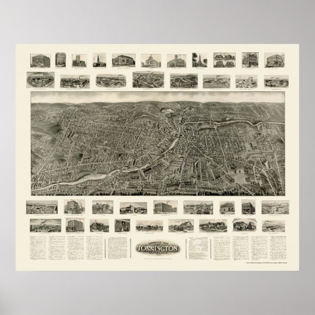 Torrington, CT Panoramic Map - 1909 Poster (Vorne)
